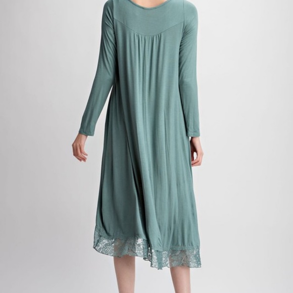 😊 Lace Hem Hi Lo Basil Loose Tunic Dress - Picture 4 of 5